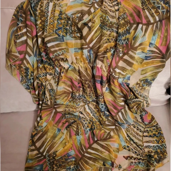 Sale!!! KAKTUS Plus Made In Usa Tropical Palm Printed Chiffon Cover-up - Picture 3 of 3